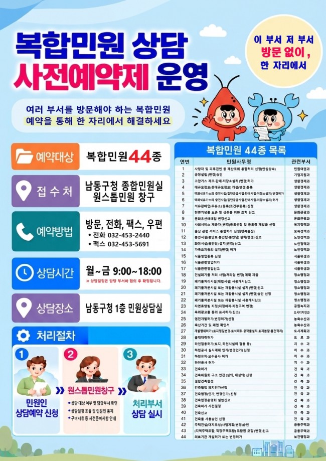 남동구, 복합민원 상담 사전예약제로 원스톱 민원서비스 강화